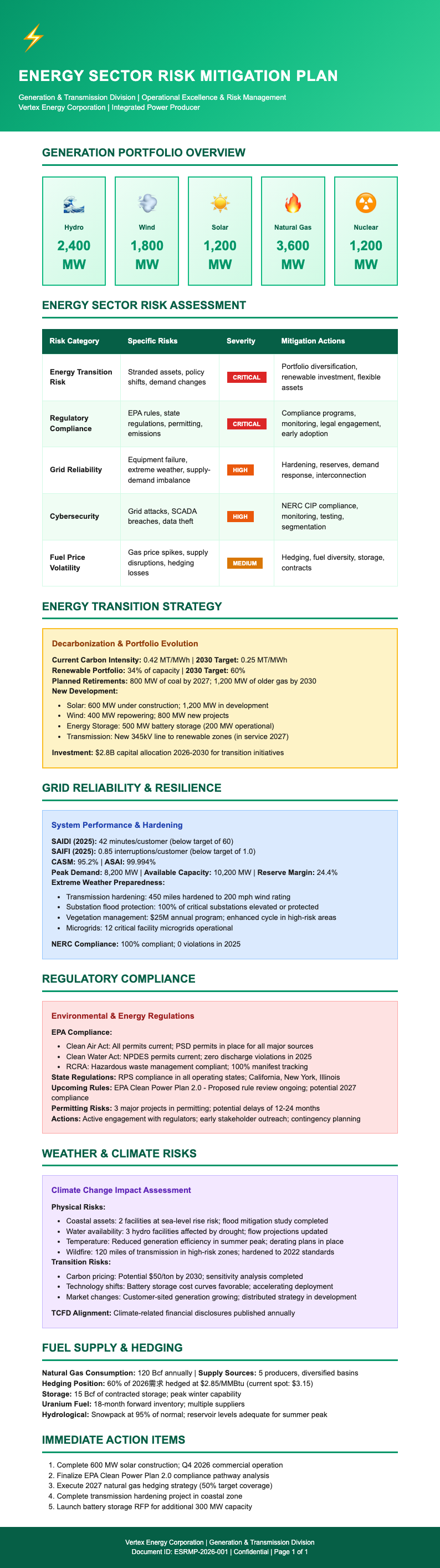 Energy sector risk mitigation plan